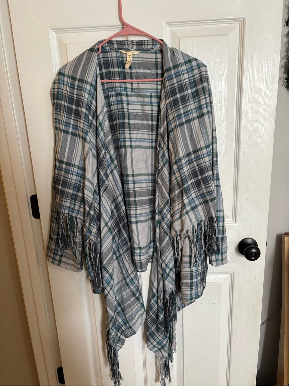 Matilda Jane Gray & Teal Plaid Fringe Wrap